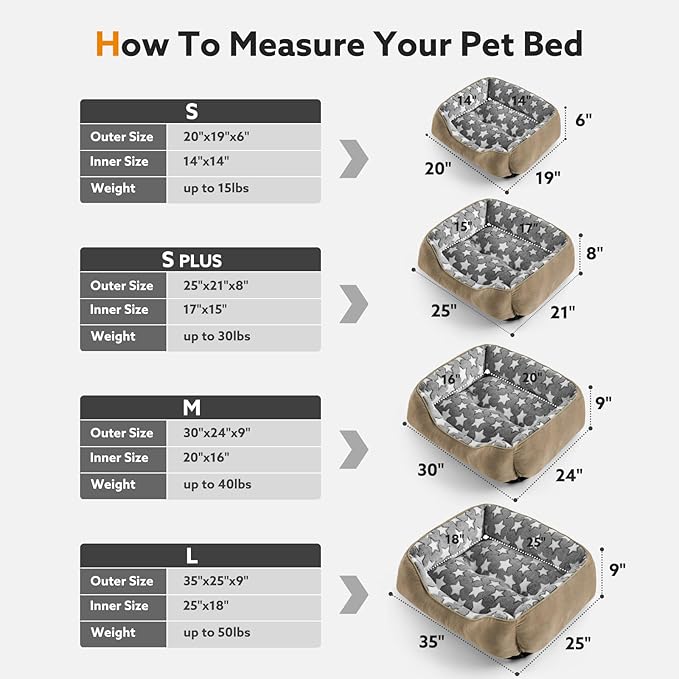 SIWA MARY Large Dog Bed - Rectangle XL, Washable, Non-Slip Bottom, L(35"x25"x9") Brown-Mewly Pet