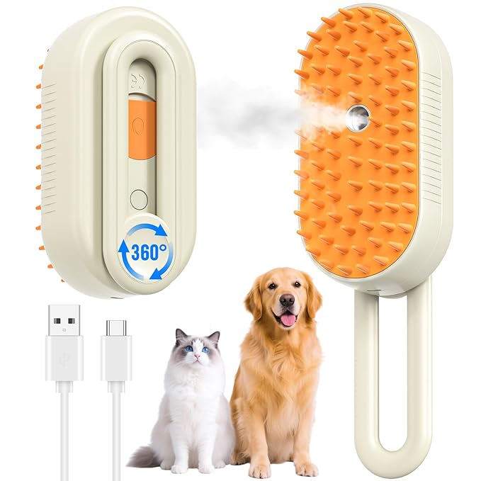Cat Steam Brush for Shedding, Pet Steam Brush for Cats and Dog, 4 in 1 Rechargeable Cat Hair Brush, Spray Anti-Static, Massage, Cleaning, Shedding & Combing All In One, for Long & Short Haired Pets!-Mewly Pet