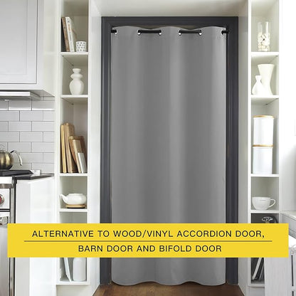 NICETOWN Silver Grey Doorway Curtain Privacy, Door Cover Curtain, Sound Reducing Winter Insulated Thermal Room Darkening Blackout Curtains for Bedroom, 144 inch Length (1 Panel, 5ft Wide by 12ft Long)