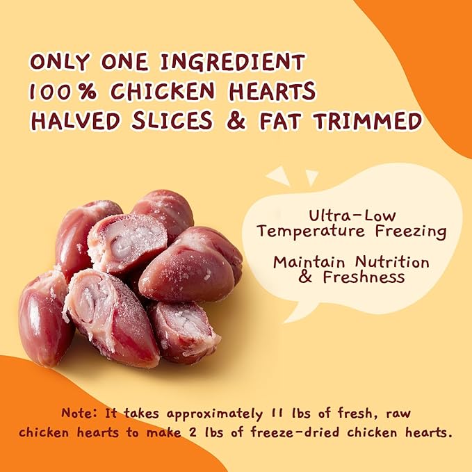 Jungle Calling Cat Treats & Dog Snacks, Freeze Dried Chicken Hearts Halves for Cats & Dogs, Single Ingredient Organ Meat, High Protein Pet Training Treats & Food Topper, 7.76 oz-Mewly Pet