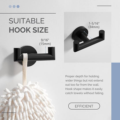 Angle Simple Double Towel Hook, Stainless Steel Bathroom Hand Towel Holder, Coat Hook for Wall, Matte Black