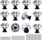 DEELF 12 Packs Kitchen Cabinet Knobs, 40 mm Crystal Cabinet Knobs, Diamond Dresser Handle Drawer Pulls, Dresser Knobs for Cabinets and Drawers, Black Base