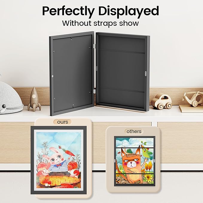 BAIJIALI Black Art Frames for Kids Artwork - Front Opening Holds 150 Drawings, 3D Crafts - 3 Packs 8.5x11 with mat or 9x12 without Mat