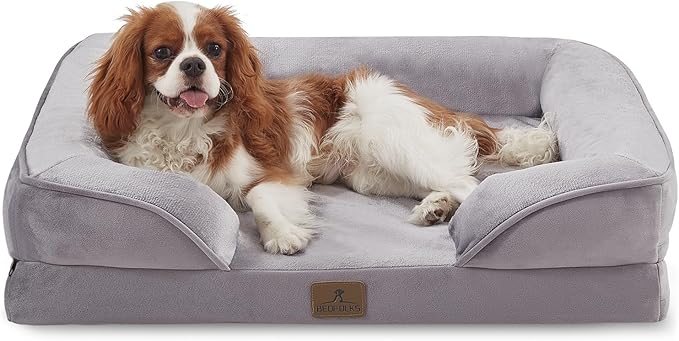 Bedfolks Orthopedic Dog Bed, Waterproof Dog Sofa Bed for Medium Dogs, Egg Foam Pet Couch Bed with Removable Washable Cover and Nonslip Bottom, Light Grey-Mewly Pet