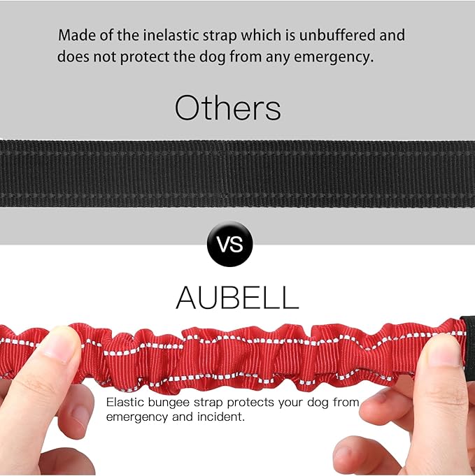 AUBELL Dog Seat Belt for Car,2 Pack Set 3-in-1 Adjustable Reflective Bungee Heavy Duty Dog Car Harness Tether with Clip Hook Latch & Buckle,Swivel Zinc Alloy Carabiner,Black+Red-Mewly Pet