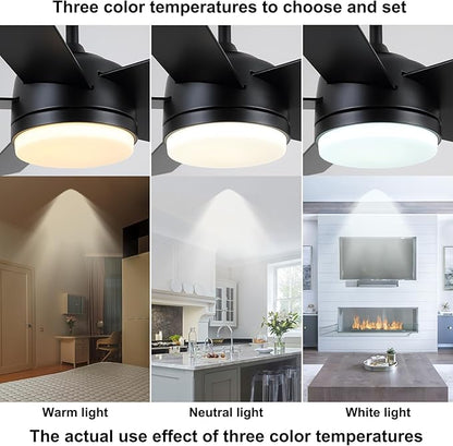 YUHAO 52 Inch Black Ceiling Fan with Light and Remote Control.Noiseless,Dimmable,3CCT,6 Speeds Reversible, DC Ceiling Fans for Indoor or Covered Outdoor