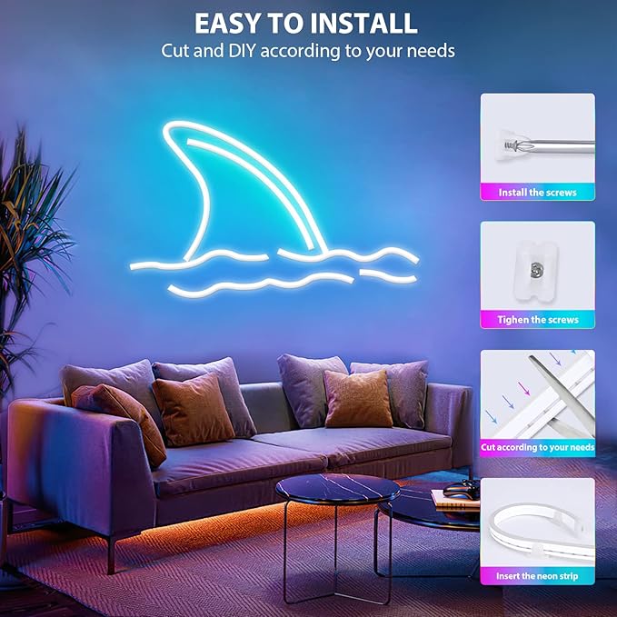Lamomo RGB Neon LED Strip Lights, 16.4Ft Led Neon Rope Lights with App Remote Control, Music Sync, Indoor IP65, Waterproof, Flexible DIY Lights Design for Bedroom, Living, Gaming Room, Party Decor