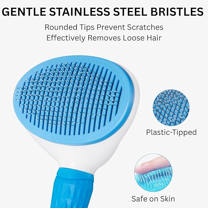 AIXINPET Cat & Dog Self Cleaning Slicker Brush - Easy to Remove Loose Fur, Harmless Deshedding Grooming Tool, Massaging Function - Suitable for Shedding & Furry Pets, like Rabbits and Ferrets-Mewly Pet