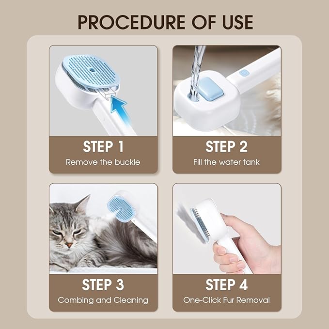 Cat Steam Brush，3 In 1 combs for indoor cats，pet steam brush for shedding,Dog shedding for Long and Short Hair Dogs and Cats Pet Grooming Brush Remove Tangled Loose Hair (Blue)-Mewly Pet