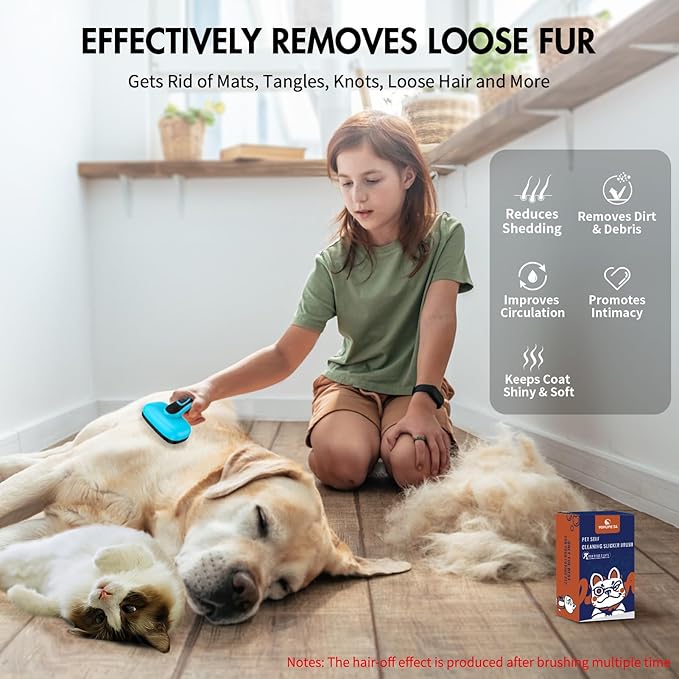 Dog Self Cleaning Slicker Brush for Shedding, Ideal for Short Long Haired Dogs, Including Cat. Removes Loose Fur, Undercoat, Mats, Tangled Hair. Suit for Large Medium Small Animal. Blue-Mewly Pet