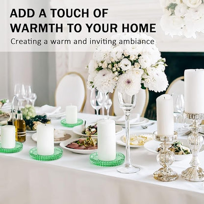 Glass Candle Holders, GOH DODD Set of 8 Crystal Pillar Plates Modern Coasters for Drinks, Centerpiece, Home Decor, Kitchen, Living Room, Patio, Wedding, Halloween, Christmas, Party, Clear Green
