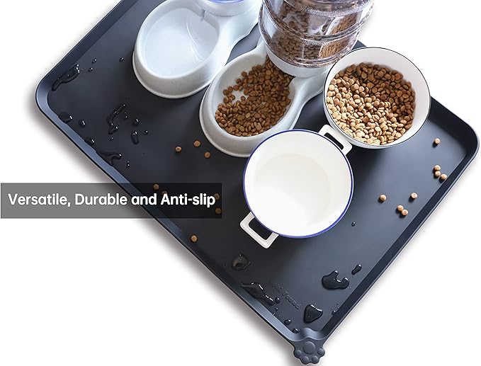 Hoki Found X-Large Silicone Pet Food Mats - Non Slip Dog Cat Bowl Mats - Waterproof - Black-Mewly Pet