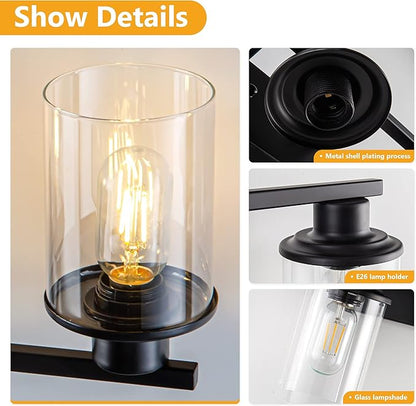 Black Bathroom Vanity Light Fixtures Over Mirror 4-Light Vanity Lighting Fixtures Wall Sconce Lamp