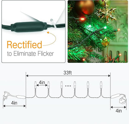 Brizled Red & Green Christmas Lights, 33ft 100 LED 5MM Christmas String Lights, Wide Angle Mini Xmas Lights Connectable, UL Listed Tree Light for Indoor Outdoor Xmas Room Party Decor, Green Wire