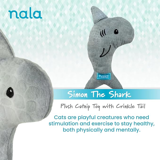 Caitec Presents Nala Cat Simon The Shark - Catnip Toy - Interactive Cat Toy - Chew Toy - Pillow Toy, 3 Pack-Mewly Pet