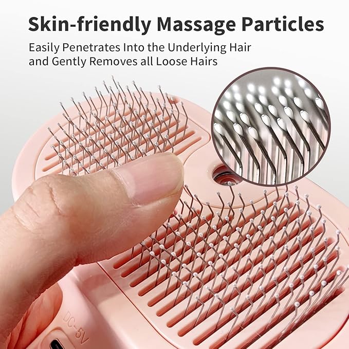 3-in-1 Steam Brush with Release Button and Tank, Anti-Static Pet Brush for Long and Short Hair - Removes Tangles and Loose Hair (Pink)-Mewly Pet