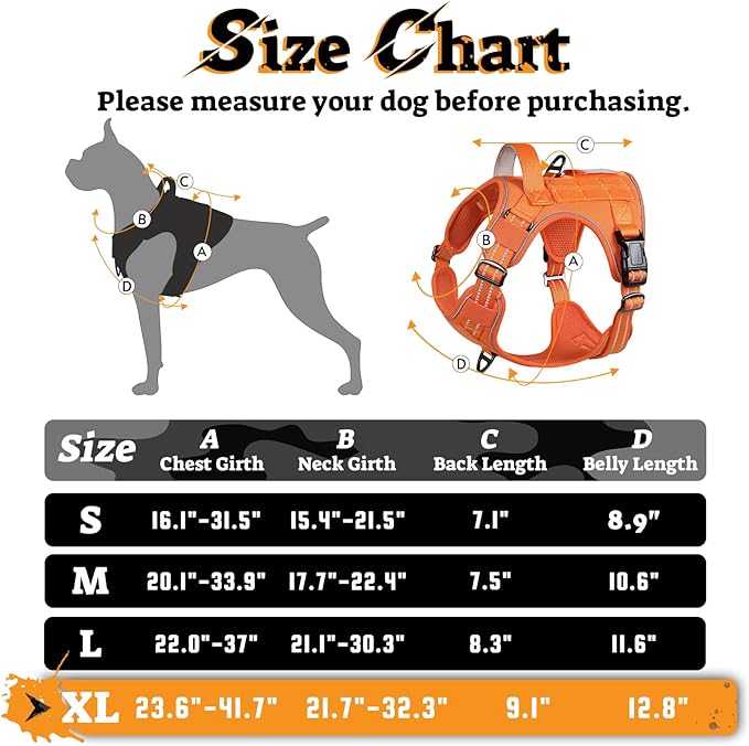 rabbitgoo Dog Harness for Large Dogs No Pull, Tactical Service Pet Vest with Molle and Control Handle, Adjustable and Reflective Military Harness for Easy Walking and Training, Orange, XL-Mewly Pet
