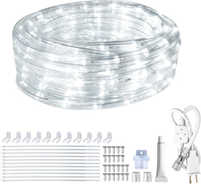 SURNIE Rope Lights Outdoor Waterproof Daylight White: LED 18FT Cuttable Outside Bright 110V Lighting 6000K Flexible Cool Clear Tube, Indoor Deck Patio Xmas Camping Decor, Not Flat Strip
