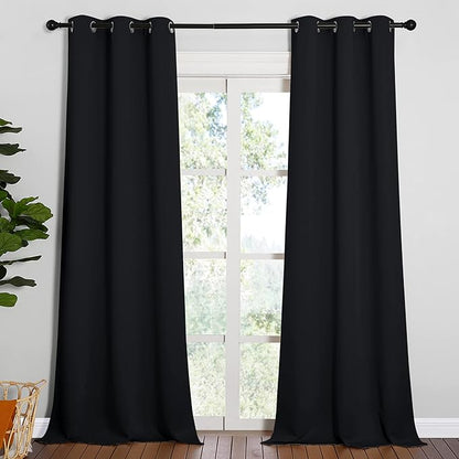 NICETOWN Black Out Curtain Panels - Home Decoration Thermal Insulated Solid Grommet Blackout Curtains/Drapes for Hall/Dining Room (Set of 2, 42 inches by 90 Inch, Black)