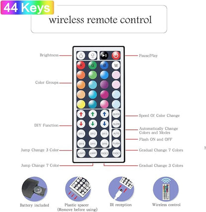 Tenmiro 65.6ft Led Strip Lights, Ultra Long RGB Color Changing LED Light Strips Kit with 44 Keys Ir Remote Led Lights for Bedroom, Kitchen, Home Decoration