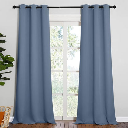 NICETOWN Living Room Blackout Curtains 95 inches Long, Thermal Insulated Noise Reducing Curtains for Unicorn Theam Kids Room (Stone Blue, 42 inches Wide, 1 Pair)