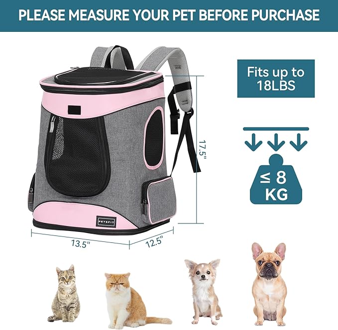 Petsfit Dog Backpack Carrier with Upgrade Waist Cushion Design to Better Fit The Waist, Suitable for Small and Medium Dogs Cats, and Rabbits up to 18 Pounds-Mewly Pet