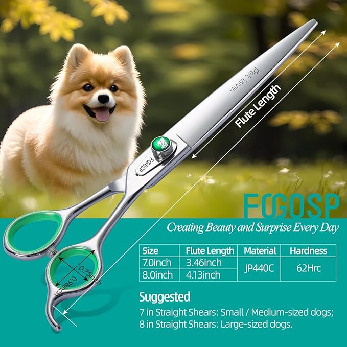 7'' Straight Dog Grooming Scissors Professional Grooming Shears for Dogs Cat Pet Japan 440C Stainless Steel Dog Cutting Scissors for Grooming Right Handed-Mewly Pet