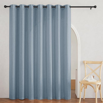 RYB HOME Elegant Semi Sheer Curtains for Nursery Kids Room, Linen Blended Burlap Fabric Light Filtering Breathable Bohemian Home Decor for Living Room Bedroom, Dusty Blue, W 100 x L 90, 1 Pc