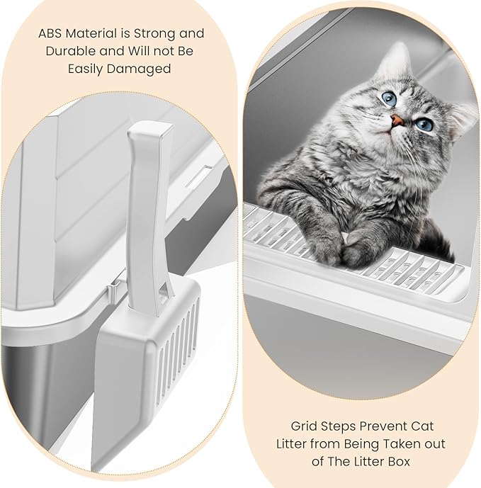 XXXL Stainless Steel Litter Box,Extra Large 28" L x 20" W Metal Litter Box for Big Cats & Multiple Cats with High Sided, Anti-Urine Leakage, Non-Sticky, Easy Cleaning, Include Scoop(White-Mewly Pet