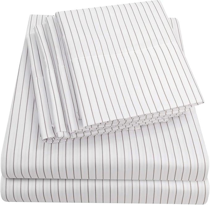 Twin Size Bed Sheets - 4 Piece 1500 Supreme Collection Fine Brushed Microfiber Deep Pocket Twin Sheet Set Bedding - 1 EXTRA PILLOW CASES, GREAT VALUE, Twin, Pinstripe White