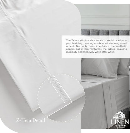 Linen Home 100% Cotton Percale Sheets Twin Size, Silver, Deep Pocket, 3 Pieces Set - 1 Flat, 1 Deep Pocket Fitted Sheet and 1 Pillowcase, Crisp Cool and Strong Bed Linen