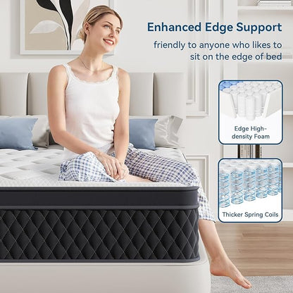 ELEMUSE 10 Inch Twin Mattress in a Box, Memory Foam Hybrid Mattress with Individually Pocketed Springs for Isolate Motion, Pressure Relief, CertiPUR-US Certified
