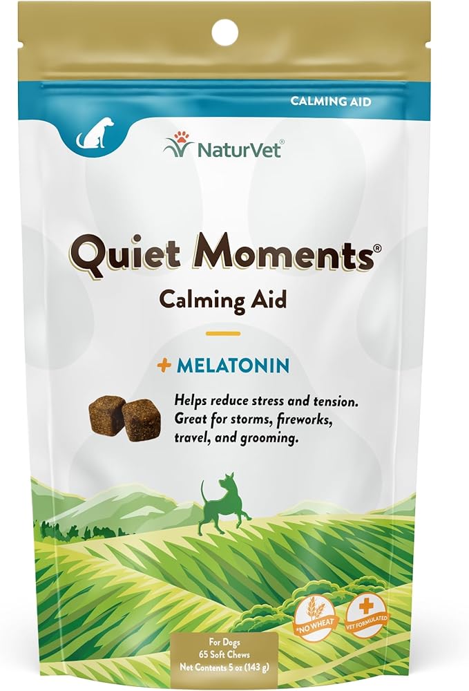 NaturVet Quiet Moments Calming Dog Supplement, Dog Soft Chews with Melatonin to Help Reduce Stress from Storms, The Vet, Fireworks, and Travel, Bacon and Chicken Flavored Pet Supplement, 65 Count-Mewly Pet