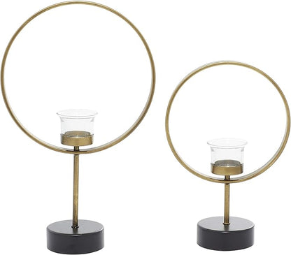 Deco 79 Metal Decorative Candle Holder Circular Votive Candle Stand, Set of 2 Candlestick Holder 15", 11"H, Gold