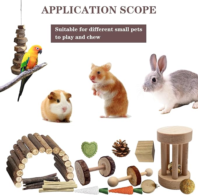 Hamster Toys Set,Guinea Pig Toys Small Animal Chewing Toy and Rat Cage Accessories, 16 Different,Hamster Small Animal Hideout ,Chinchillas, Gerbils, Rats, Rodents Teeth Care,Natural Molar Tools-Mewly Pet