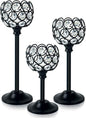 Crystal Metal Tealight Candlestick, Bling Bowl Candelabras, Tall Crystal Votive Candle Holders Elegant Crystal Candle Centerpiece for Dining Table Wedding Decor (Set of 3, Balck)