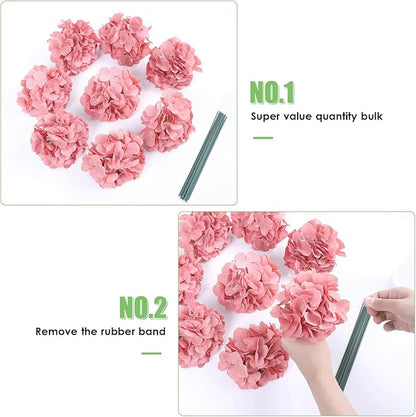 AVIVIHO 65pcs Dusty Rose Fake Flowers Hydrangea Artificial Flowers Bulk Realistic Hydrangeas Silk Flowers with Stems for Arrangement Home Weddings,Centerpieces,Party Arch Backdrop Decorations