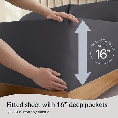 LuxClub 4 PC Full Size Sheet Set Sheets Deep Pockets Wrinkle Free Cooling Sheets Machine Washable Hotel Bedding Silky Soft - Dark Grey Full