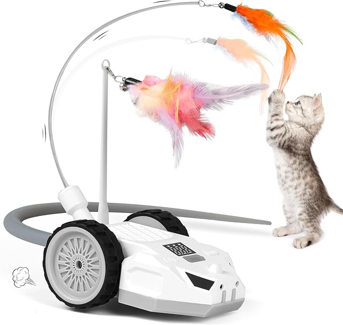 Interactive Cat Toys for Indoor Cats - Smart Moving Electric Mouse with Remote Control, Feather Tail, and Rechargeable Battery - Automatic Play for Bored Kittens & Adult Cats & Daily Exercise-Mewly Pet