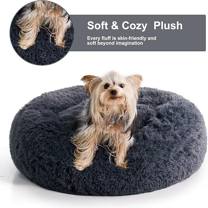 WNPETHOME Calming Dog Beds for Large Dogs, Anti-Anxiety Donut Large Pet Bed, Fluffy Faux Fur Plush Dog Bed，Warming Cozy Soft Round Pet Bed for Jumbo Dogs, Cat Cuddler Cushion Bed-Mewly Pet