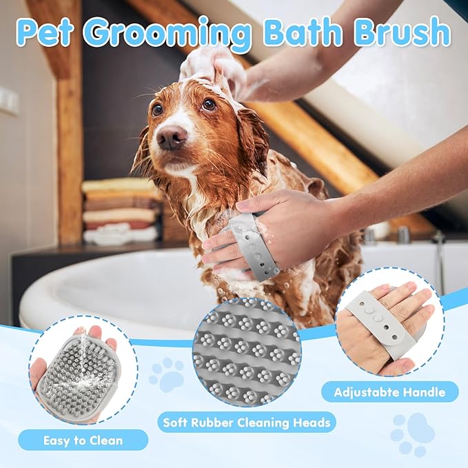 Cat Grooming Brush, 9PCS Dog Brush Kit with Pet Nail Clipper and File, Deshedding Brush for Cats, Cats Dog Shedding Brushs for Small Large Pets, Includes Flea Comb, Bath Brushs,Undercoat Rake (Grey)-Mewly Pet