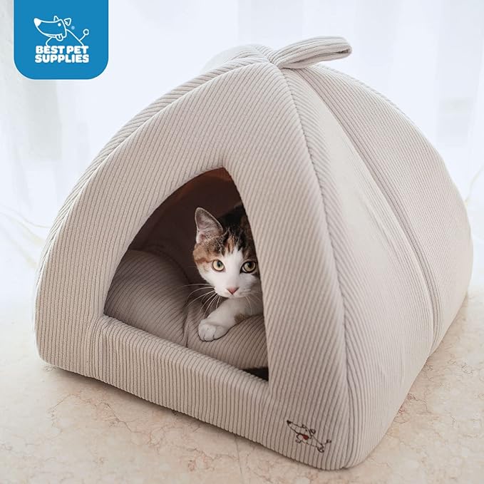 Pet Tent-Soft Bed for Dog and Cat by Best Pet Supplies - Beige Corduroy, 19" x 19" x H:19"-Mewly Pet