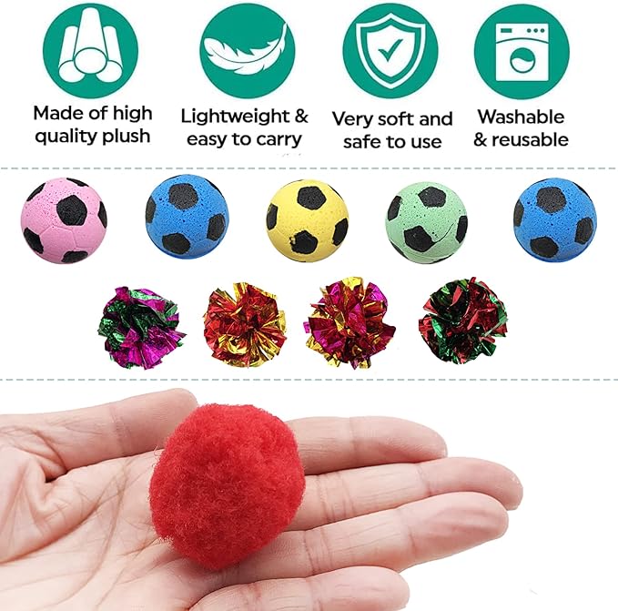 PET SHOW Pack of 30pcs Cat Toy Balls Set Interactive Pompoms Kitten Toys Golden Thread Ball Paper Balls Quiet Indoor Outdoor Footballs Play Activity Chase Training-Mewly Pet