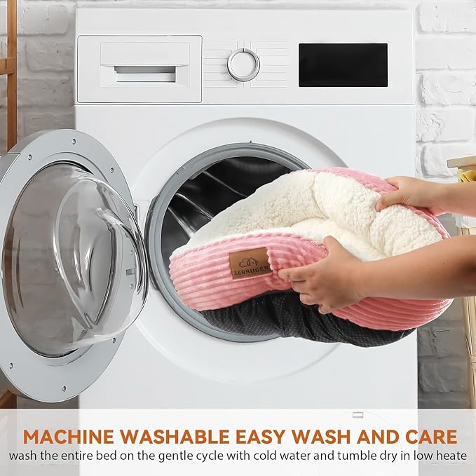 23in Pink Round Cat Dog Bed for Large Medium Small Dogs Cats, Machine Washable Sleeping Sofa, Non-Slip Bottom Breathable Soft Calming Pet Cuddler for Indoor/Outdoor/Car/Cage-Mewly Pet