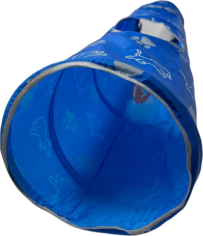 NFL Detroit Lions Cat Tunnel Tube Toy with Plush Football Catnip and Feathers Collapsible Tunnel for Cats to Play, Peek and Hide, Sporty & Fun Cat Tunnel Toy with Team Logo All-Over Design!-Mewly Pet