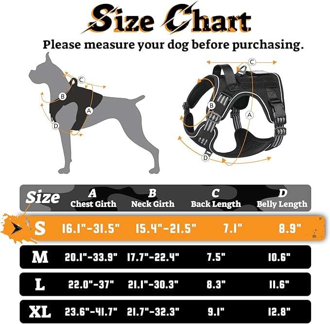 rabbitgoo Dog Harness Small Sized No Pull, Tactical Service Pet Vest with Molle and Control Handle, Adjustable and Reflective Military Harness for Easy Walking and Training, Black, S-Mewly Pet