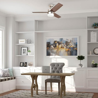 Prominence Home Reston, 42 Inch Modern Farmhouse LED Ceiling Fan with Light, Pull Chain, Dual Mounting Options, Dual Finish Blades, Reversible Motor - 51014-01 (Brushed Nickel)