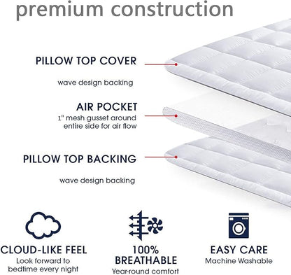 Mattress Topper Full & Mattress Pad Protector - Quality Plush Luxury Down Alternative Pillow Top - 2inch Extra Thick Mattress Cover(54"x75")