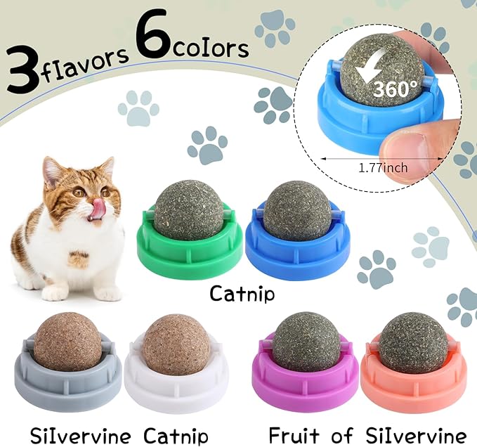 CCINEE 6PCS Catnip Balls for Cats Wall Catnip Toys Edible Cat Toys for Cat Lick Safe Healthy Kitten Chew Toys Teeth Cleaning Dental Cat Toys-Mewly Pet