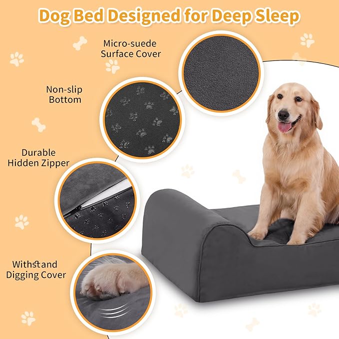 Orthopedic Dog Beds for Large Dogs, 7" Memory Foam Dog Beds with Waterproof Liner, Chew Proof Microsuede Cover, Removable and Washable, Nonskid Bottom, 60"x48" XXL Grey-Mewly Pet